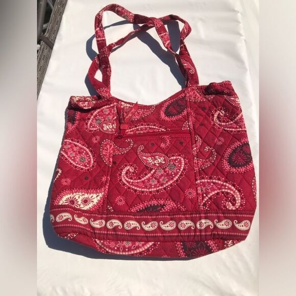 Vera Bradley Purse Red Paisley Quilted Tote Bag - Picture 1 of 7